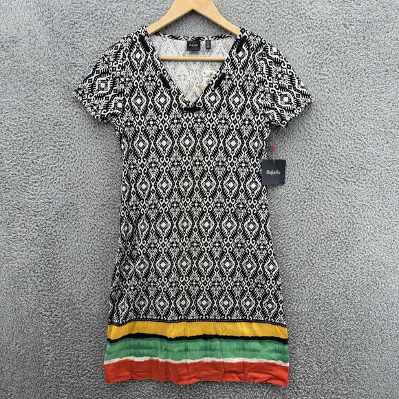 Rafaella A-Line Dress Women S Multicolor‎ Striped Geometric Cotton V-Neck NWT - Picture 1 of 6